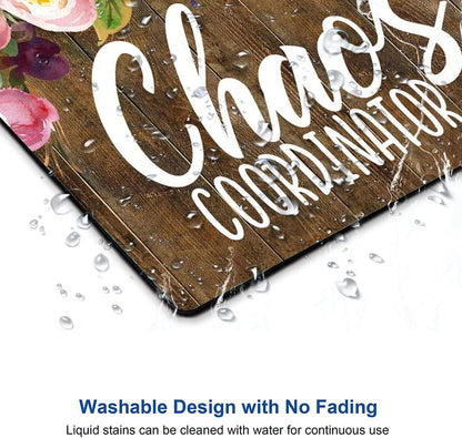 Mouse Pad, Chaos Coordinator Quotes Vintage Watercolor Floral Mouse Pad, Square Waterproof Mouse Pad Non-Slip Rubber Base MousePad