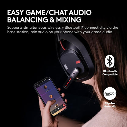 Logitech G Astro A50 Omni-Platform Wireless Gaming Headset + Base Station for PS5, Xbox, PC: PLAYSYNC Audio Switcher, <16 bit/48kHz (Console), <24 bit/48 kHz (PC), 24hr Battery, 2.4GHz & BT - White