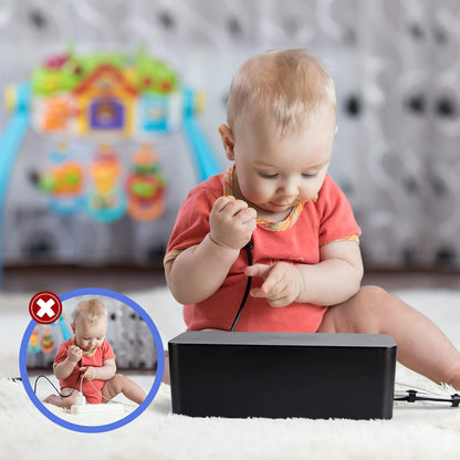 Cable Organizer Box Set of Three, Power Cover Cord Holder Surge Protector for Desk (Black)