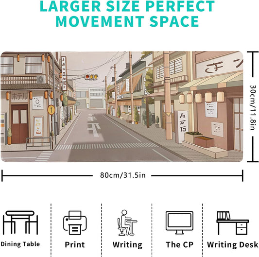 Tokyo Street Mouse Pad Anime Japanese Desk Mat Kawaii Large Gaming Mousepad XL Beige Cute Mousepad Gaming Non-Slip Rubber Base Stitched Edges Keyboard Mouse Mat Desk Pad for Office Home and Game