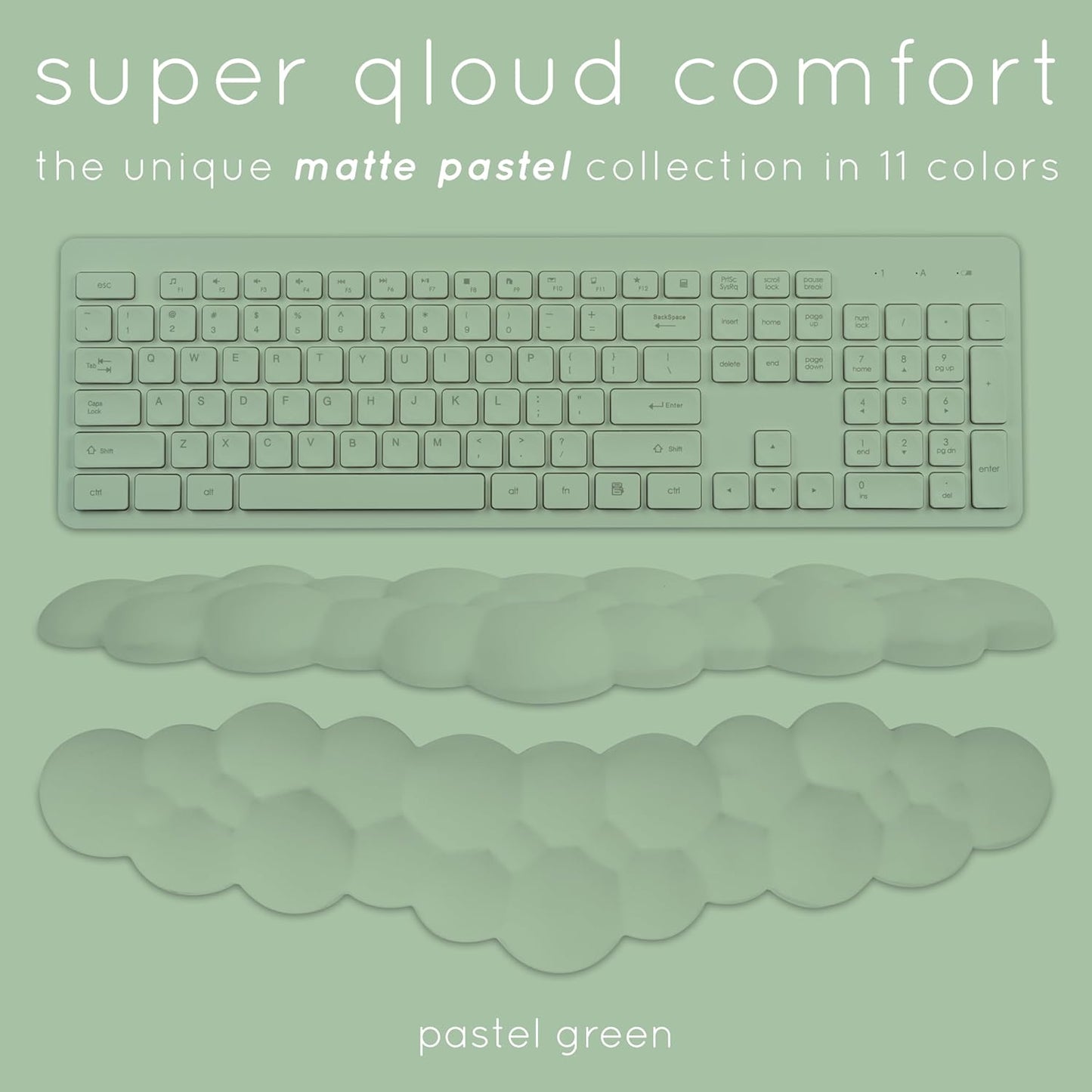 Qloud Cloud Wrist Rest Keyboard Wrist Rest for Computer Keyboard Pad, Cloud Keyboard Wrist Rest, Wrist Pad for Keyboard, Memory Foam, Non Slip Base, Comes with Mouse Pad - Pastel Green