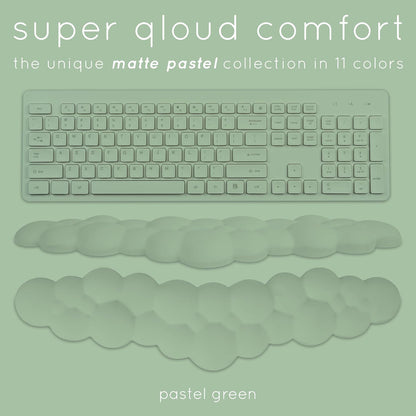 Qloud Cloud Wrist Rest Keyboard Wrist Rest for Computer Keyboard Pad, Cloud Keyboard Wrist Rest, Wrist Pad for Keyboard, Memory Foam, Non Slip Base, Comes with Mouse Pad - Pastel Green