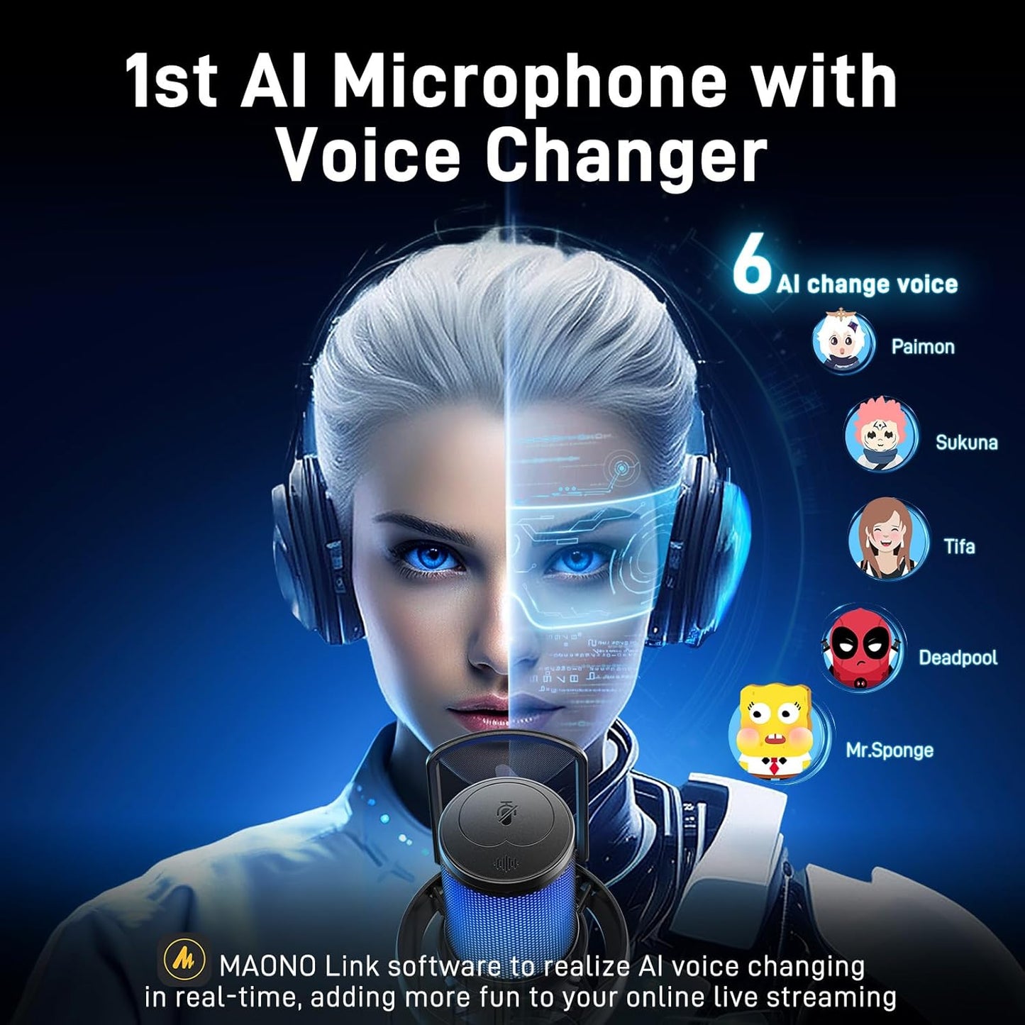 MAONO Wireless Microphone for PC,Gaming Streaming Condenser Mic with Software AI Voice Change,3-Level Noise Cancellation,Custom EQ,Gain Control USB Mic for Podcast Recording (DM40-Black)