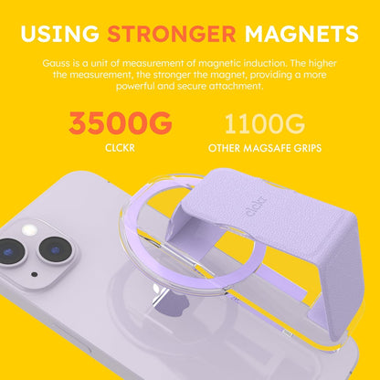 CLCKR for MagSafe Phone Grip for MagSafe Kickstand Compatible with Mag Safe Finger Loop, 3-in1 Phone Ring Holder Strap for Mag Safe iPhone 16/15/14/13/12 Series, Galaxy S25/S24/S23/S22, Pixel - Lilac