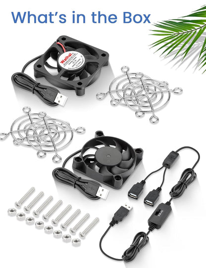 Wathai 2PCS 50mm x 10mm 5V Mini Box USB Computer Fan with 3 Speed Control for Cosplay Welding Helmet VR Gear Rok Router Raspberry Pi Aquarium Cooling Ventilation 2 in 1