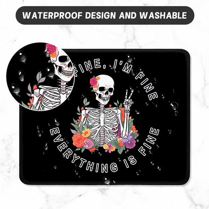 ITNRSIIET Mouse Pad with Stitched Edge Premium Textured Smooth Precise Operation Waterproof Washable Non-Slip Rubber Base Desktop Protection Mat, 10.2×8.3×0.12 inches, Flower Skull