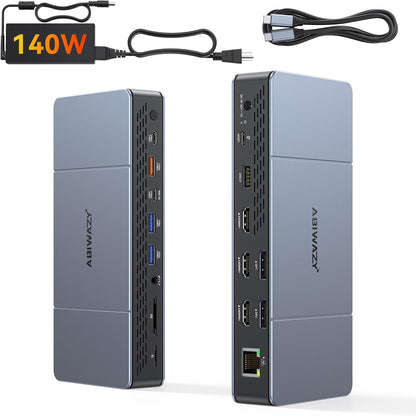 Displaylink Docking Station Triple 4K HDMI Monitors for MacBook M1 M2 M3 M4/Windows Laptop,Displaylink Dock with 140W PD Adapter, 3 HDMI,2 DisplayPort,10Gbps USB-C/A Ports, Ethernet, Audio,SD/TF Card