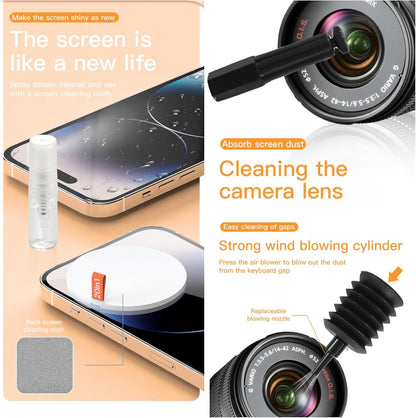 20-in-1 Laptop Phone Screen Earbud Cleaning Kit, Keyboard Cleaner Kit, Keyboard Cleaning Kit with Electronic Cleaning Brush Spray for Airpods Pro, iPad, iPhone Pro, Camera, Computer Cleaning (Black)