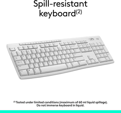 Logitech MK270 Wireless Keyboard and Mouse Combo for Windows, 2.4 GHz, 8 Multimedia Keys, PC, Laptop, Wireless Keyboard Compact Mouse Combo - White