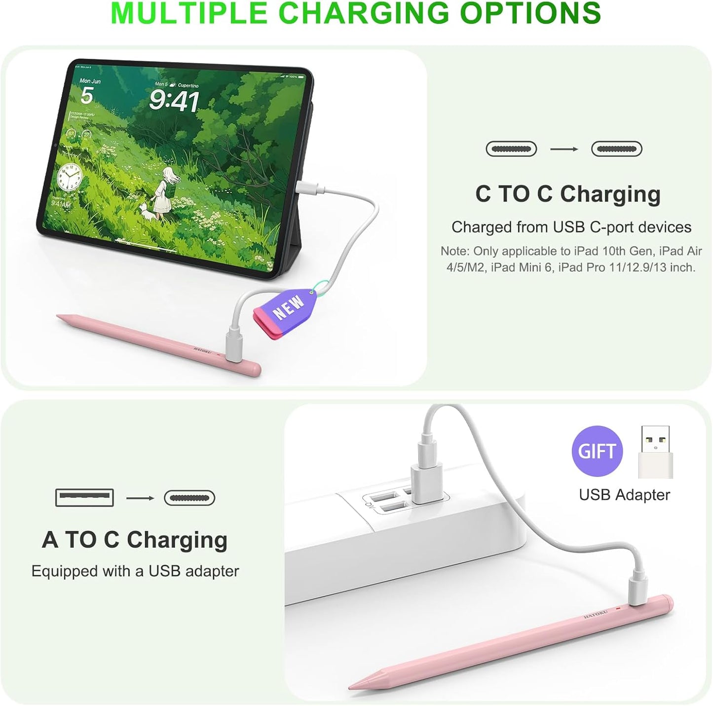 Stylus Pen for iPad 2018-2025: 15 Mins Fast Charging Pencil 1 Generation with Tilt Sensitivity Palm Rejection - Work for iPad Air 3 4 5 M2 M3- Pro 11" 12.9" M4 - Mini 5 6 - iPad 6 7 8 9 10 11 (Pink)