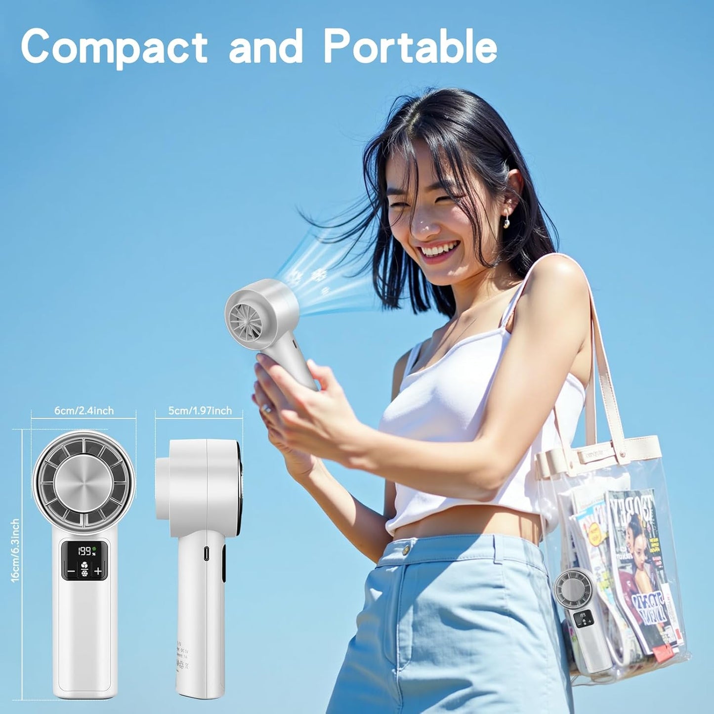 Handheld Turbo Fan with Ice Cooler, Rechargeable Personal Fans, 1-199 Adjustable Speed, Powerful Cooling Personal Mini Fan, Portable Hand Fan for Travel, Outdoor, Office, Gifts for Women,Men