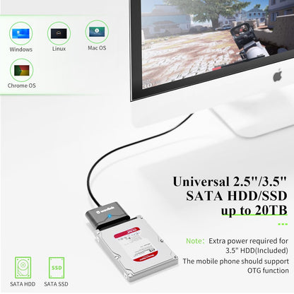 WAVLINK SATA to USB Type-A Hard Drive Cable, 5Gbps USB3.0 to Sata Cable Support UASP, External Hard Drive SATA I/II/III Connector 2.5" SSD/HDD and 3.5" HDD up to 20TB