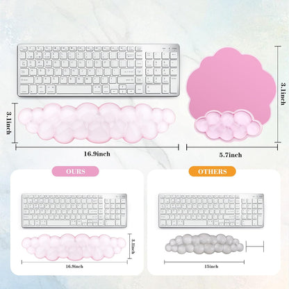 Gel Cloud Keyboard and Mouse Wrist Rest, Cute Wrist Support and Arm Support Rest for Typing Pain Relief，Suitable for Office/Computer/Laptop/Gaming Set-Pink