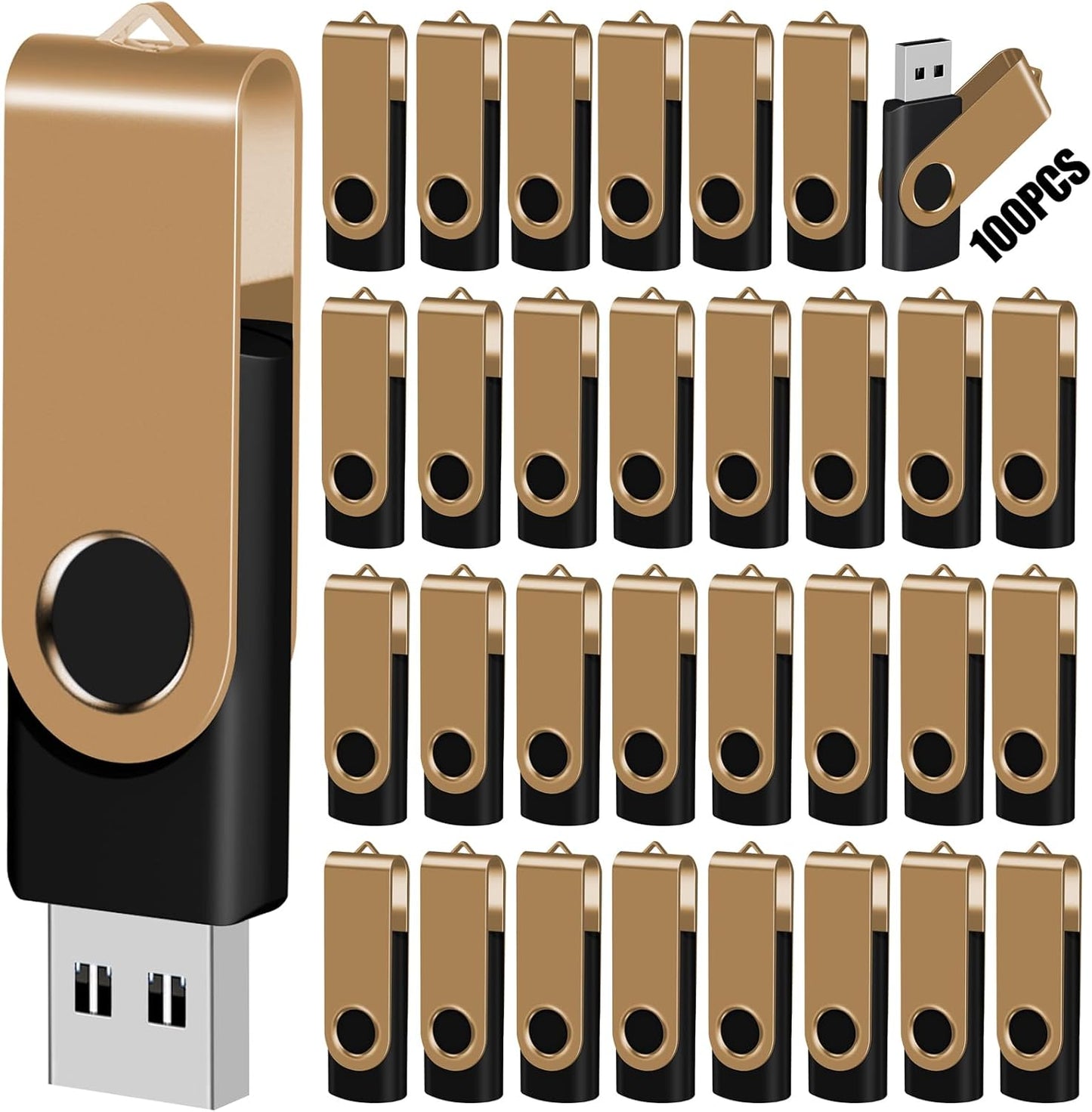 EASTBULL 1GB USB Flash Drive Bulk Thumb Drives 100 Pack with Lanyards USB 2.0 Memory Sticks Zip Drive Pen Drive for Storage and Backup Gold 100PCS 1GB