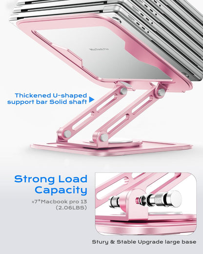 Adjustable Laptop Stand, Computer Stand with 360 Rotating Base, Ergonomic Laptop Riser Mount for Desk Foldable Protable Computer Desk Fits with MacBook Pro Air (10-16") - Pink