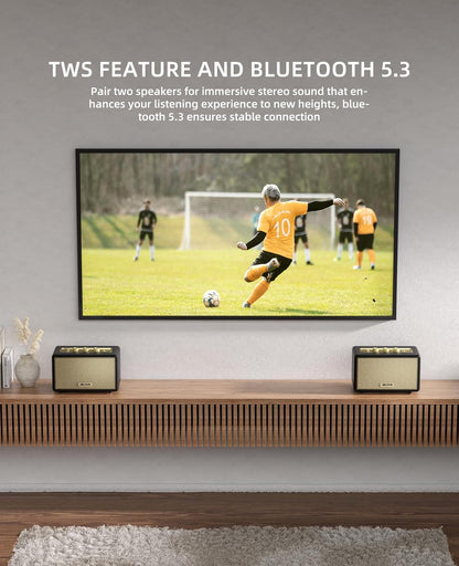 MLOVE A200 Portable Retro Bluetooth Speaker with Aux Input, USB Port, Micro SD Card Slot - Decorative Wireless Bookshelf Speakers Battery Powered, House Warming Gifts for New Home, Black and Gold