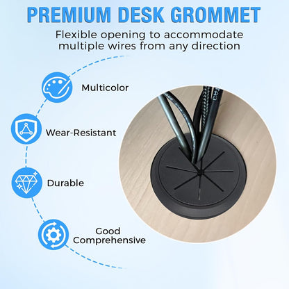 Desk Grommet 2" (50 mm), Desk Hole Cover for Cables Black, Cable Grommet ABS Plastic, Desk Hole Grommet for Office and Home Table Cable, Detachable & Flexible Cable Cord Organizer-8 Pcs