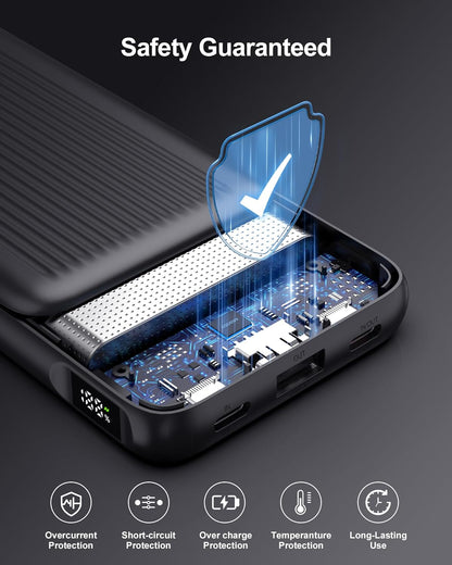 2-Pack 10000mAh Power Bank Fast Charging, 22.5W Compact USB C Portable Charger with 2 Outputs & 2 Inputs, LED Display Battery Pack Compatible with iPhone Samsung iPad Tablets, Black & Black