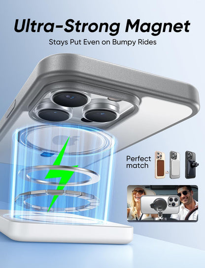 MAGIC JOHN 360° Rotatable Magnetic Invisible Stand for iPhone 14 Pro Case [Anti-Slip Grip] [Compatible with MagSafe] 16FT Shockproof for iPhone 14 Pro Case with Kickstand, Gray