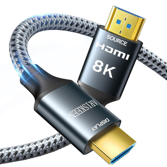 ARISKEEN 8K HDMI Cable 100FT, 48Gbps High Speed Fiber Optic HDMI 2.1 Cable, 8K 60Hz, 4K 120Hz Support for HDR 10, HDCP 2.2 2.3, Unidirectional Braided HDMI Cord Compatible with Laptop/HDTV - 100 Feet