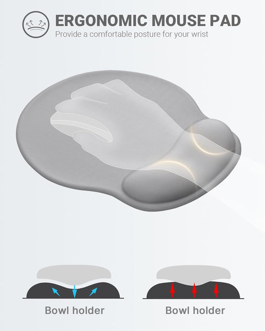 Ergonomic Mouse Pad Wrist Support, Comfortable Mouse Pad Wrist Rest, Relieve Wrist Pain Gel Mouse pad, Non-Slip Rubber Base Mousepad for Laptop, Computer, Prefect for Office & Home(Gray