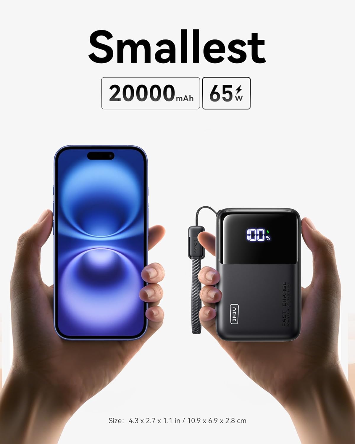 INIU Power Bank, 20000mAh 65W Ultra Compact USB C Laptop Portable Charger, PD QC Fast Charging 3-Output External Battery Pack for Laptop MacBook iPad Tablet Steam Deck iPhone 16 15 14 Pro Samsung S22