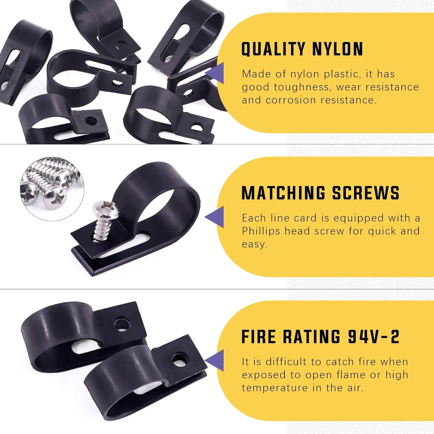 Swpeet 120 Pack White 3/4 Inch Nylon Plastic R-Type Cable Clips Clamp Kit, Nylon Screw Mounting Cord Fastener Clips with 120 Pack Screws for Wire Management (3/4 Inch, Black)