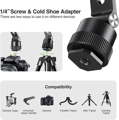 elitehood Aluminum Magnetic Camera Phone Mount with 360° Rotatable Cold Shoe Base, MagSafe iPhone Tripod Mount Adapter with 1/4” Screw & Hot Shoe, 180° Tilt Cell Phone Holder for Tripod Attachment