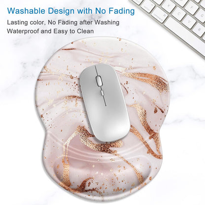 ITNRSIIET Ergonomic Mouse Pad with Gel Wrist Support Small Wrist Rest Smooth Surface Non-Slip PU Base Comfortable Office Supplies Pain Relief, 8.7 x 7.2 inches, Rose Gold Marbling