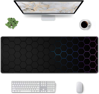 Hexagon Honeycomb Large Mouse Pad,Gaming Keyboard Desk Pad,Extended Mouse Mat Non-Slip Rubber Base with Stitched Edges for Office Game Home XL 31.5"x11.8"