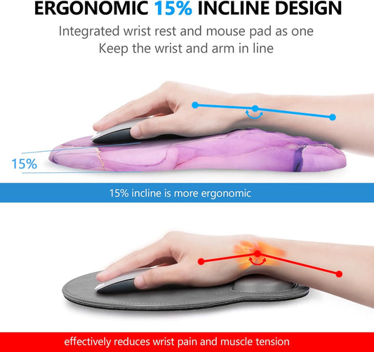 Mouse Pad Wrist Support, Laokiiy 2 in1 Keyboard Wrist Rest+ Ergonomic Mouse Pad, Non-Slip Wrist Rest for Computer Keyboard, Made Easy Typing & Relieve Wrist Pain(Amethyst Purple Marble)