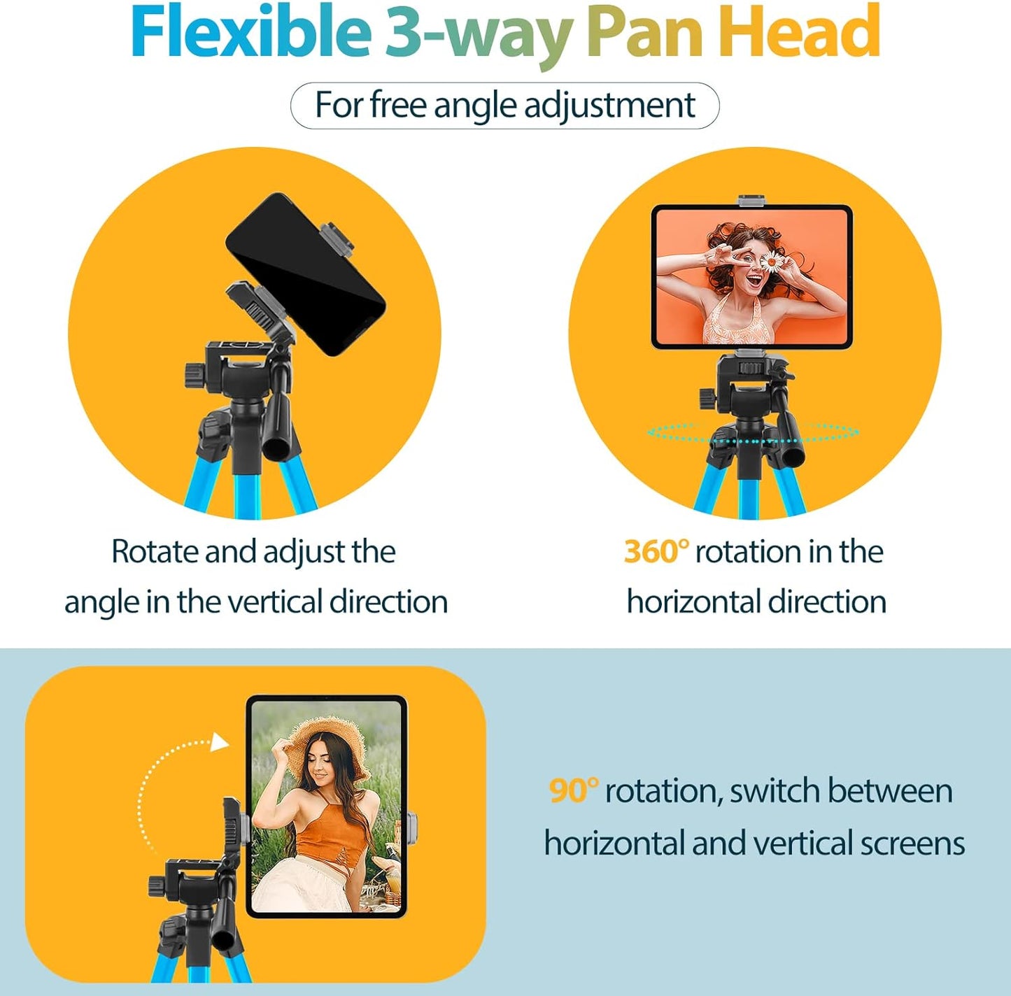 Aureday Phone Tripod Stand, 64” Extendable Cell Phone&Camera Tripod with Wireless Remote and Phone Holder, Aluminum iPad Tripod for Video Recording/Selfies/Live Stream/Vlogging (Blue)