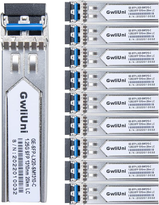 10Pcs 1.25G Single Mode SFP Fiber Module Network Transceiver, LX SM 1310nm 20km, Duplex LC Interface for Switch, Router, Firewall, Network Card, Media Converter etc
