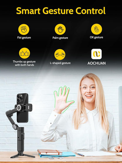 Handheld Gimbal Stabilizer for iPhone 15/14 Android Phone 3-axis Phone Stabilizer for Video Recording Vlogging, Smartphone Gimbal w/RGB Light,AI Tracking for TikTok YouTube(Smart X Kit Black)