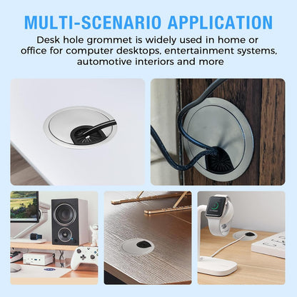 Desk Grommet 2-1/16" (53 mm), Desk Cord Hole Cover, Cable Grommet ABS Plastic, Desk Hole Grommet for Office and Home Table Cable, Detachable Cable Cord Organizer (Silver Sand 8 Pcs)