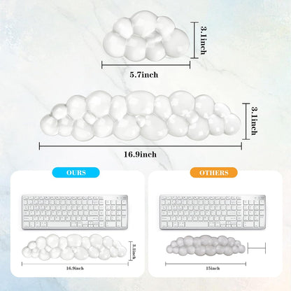 Gel Cloud Keyboard and Mouse Wrist Rest, Cute Wrist Support and Arm Support Keyboard Rest for Keyboard and Mouse Typing Pain Relief，Suitable for Office/Computer/Laptop/Gaming（White）