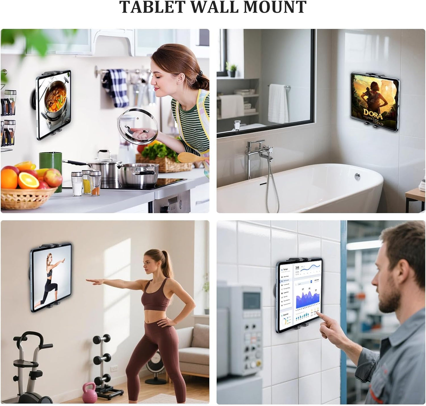 OHLPRO Tablet Wall Mount Holder for iPad, 360° Adjustable Swivel No-Drill 3M Adhesive Stand for Kitchen Compatible with 5-13 Inch Smartphones iPads Samsung Tab Fire HD Kindle & More Devices