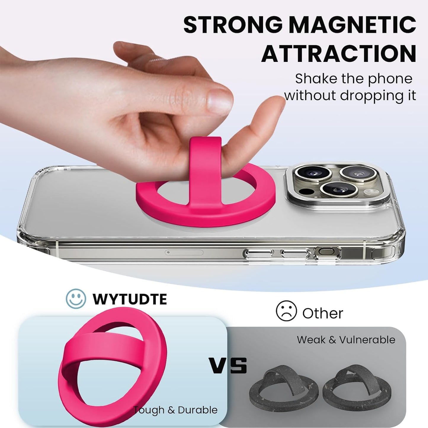 Magnetic Silicone Ring Grip Phone Holder, Loop Grip Phone Holder,Magnetic Phone Loop,Magsafe Phone Grip,Compatible with Magsafe for iPhone 16/15/14/13/12 Series (Pink)
