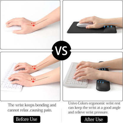 UnivoColors Design-Wave Set of Keyboad Wrist Rest & Mouce Pad,Artificial Sheepskin+Memory Foam+Ergonomic+Anti-Slip Gel, Resilience Support During Work and Gaming,Keyboard Accessory,Black