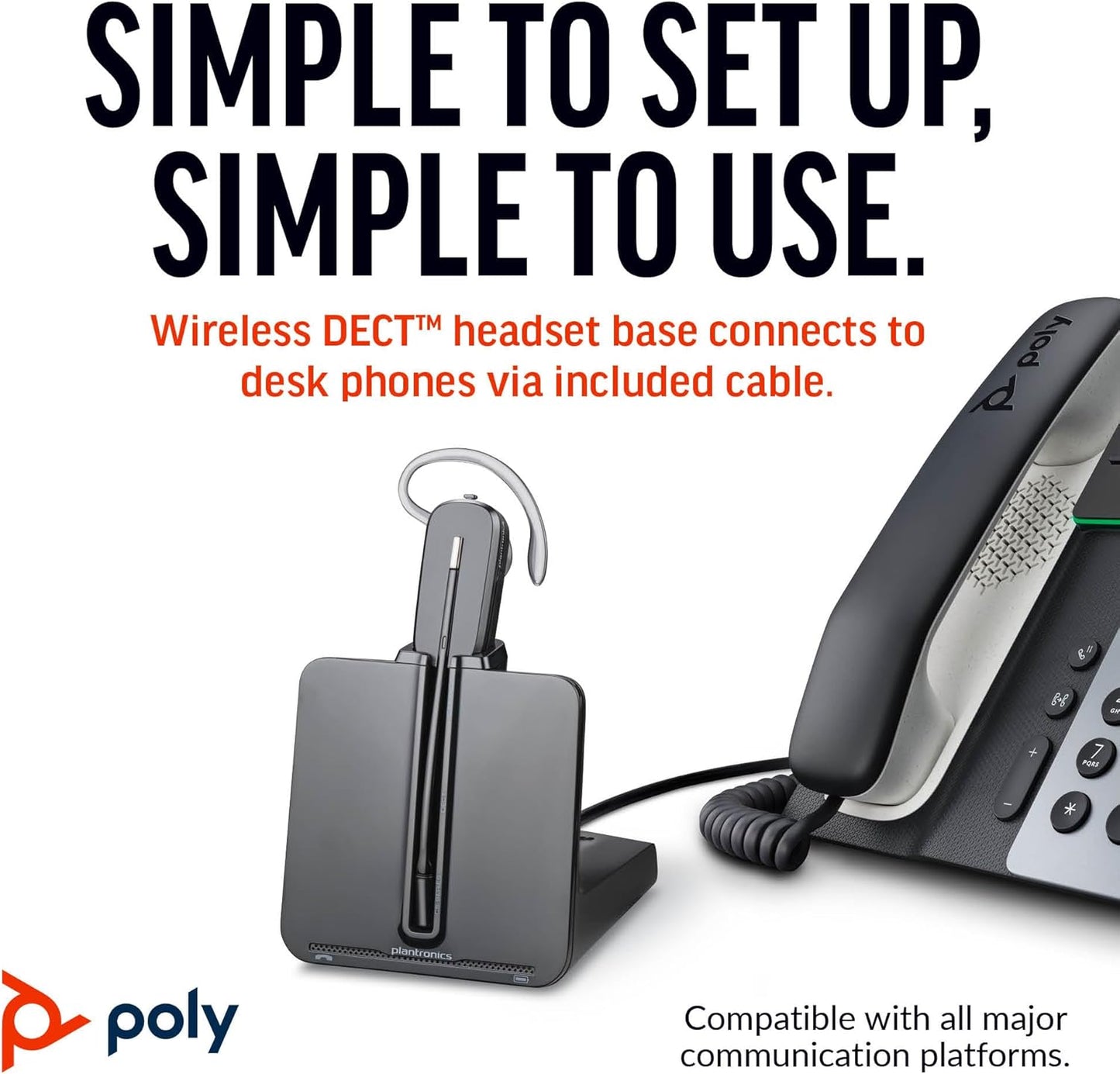 Poly CS540 Wireless DECT Headset (Plantronics) – Single Ear (Mono) Convertible (3 wearing styles) – Connects to Desk Phone – Noise Canceling Microphone – Amazon Exclusive