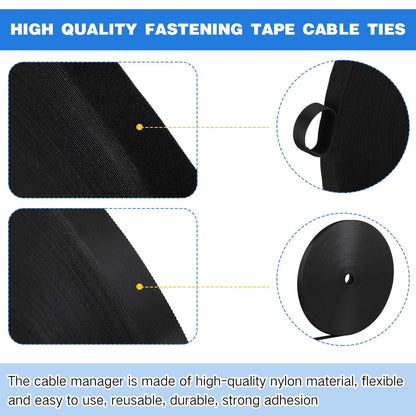 WILLBOND 3/4 Inch x 300ft Fastening Tape Cable Ties Reusable Fastening Nylon Tape Double Side Hook Roll Hook and Loop Straps Wires Cords Management Wire Organizer Straps (Black)