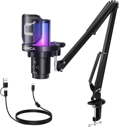 COMICA Ejoy Uni(A) USB Gaming Microphone with Noise Cancellation, RGB Lights, Monitoring, Muting, Streaming Mic for Computer, PS5, PS4, Streaming, Podcast, Chat, Twitch, YouTube, Discord