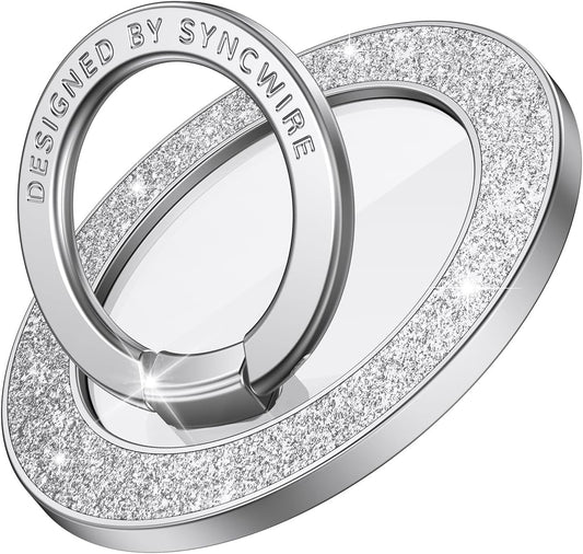 Syncwire Magnetic Phone Grip for MagSafe, Bling Magnetic Phone Ring Holder, 360° Rotation with Floating Effect Cell Phone Ring Stand MagSafe Ring for iPhone 15 Pro Max 14 13 12 &All - Glitter Silver