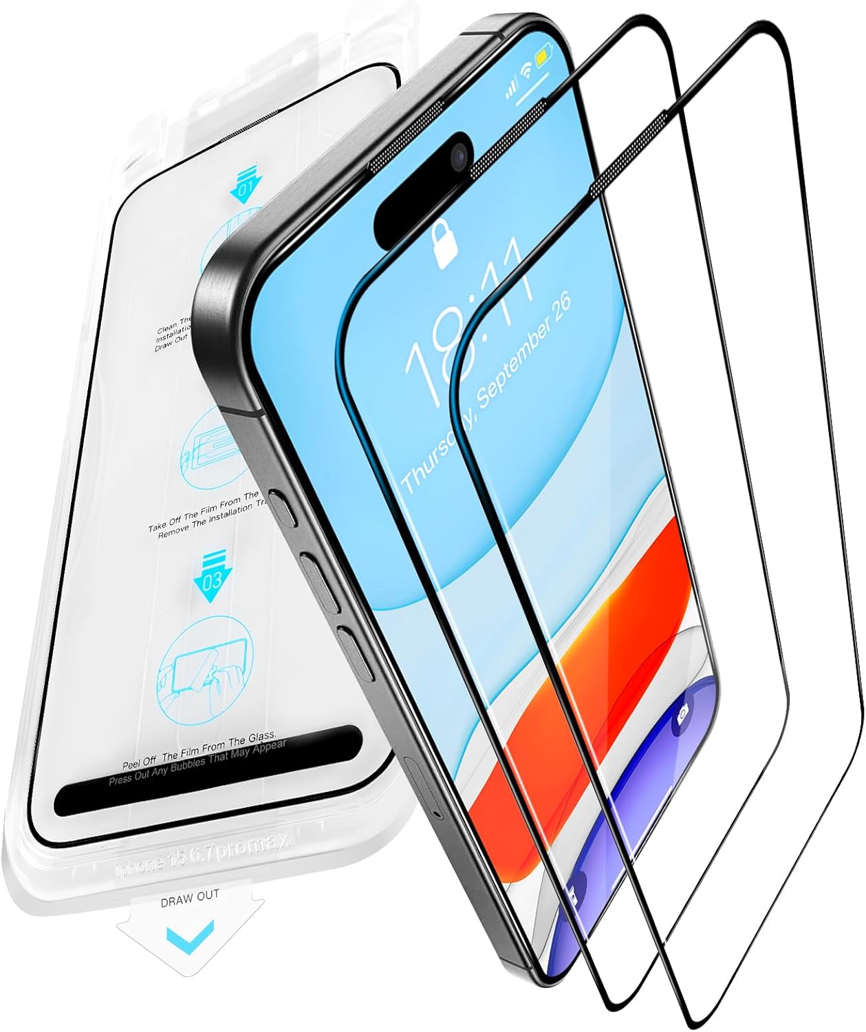 iPhone 15 Pro Max Screen Protector,Durable and Drop-Proof with 9H Hardness,Bubble-and-Dust-Free 15 Pro Max HD High-Aluminum Tempered Glass,Easy Installation Exclusively,2 Pack