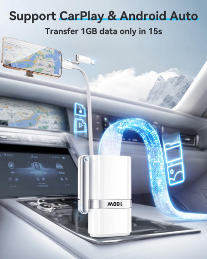 SHEZI 4-in-1 Compatible with USB C to Lightning Cable 100W Fast Charging & Data Transfer, Support to CarPlay & Android Auto, 5FT Multi Cords Charger for iPhone/iPad/Samsung/MacBook Cable, White