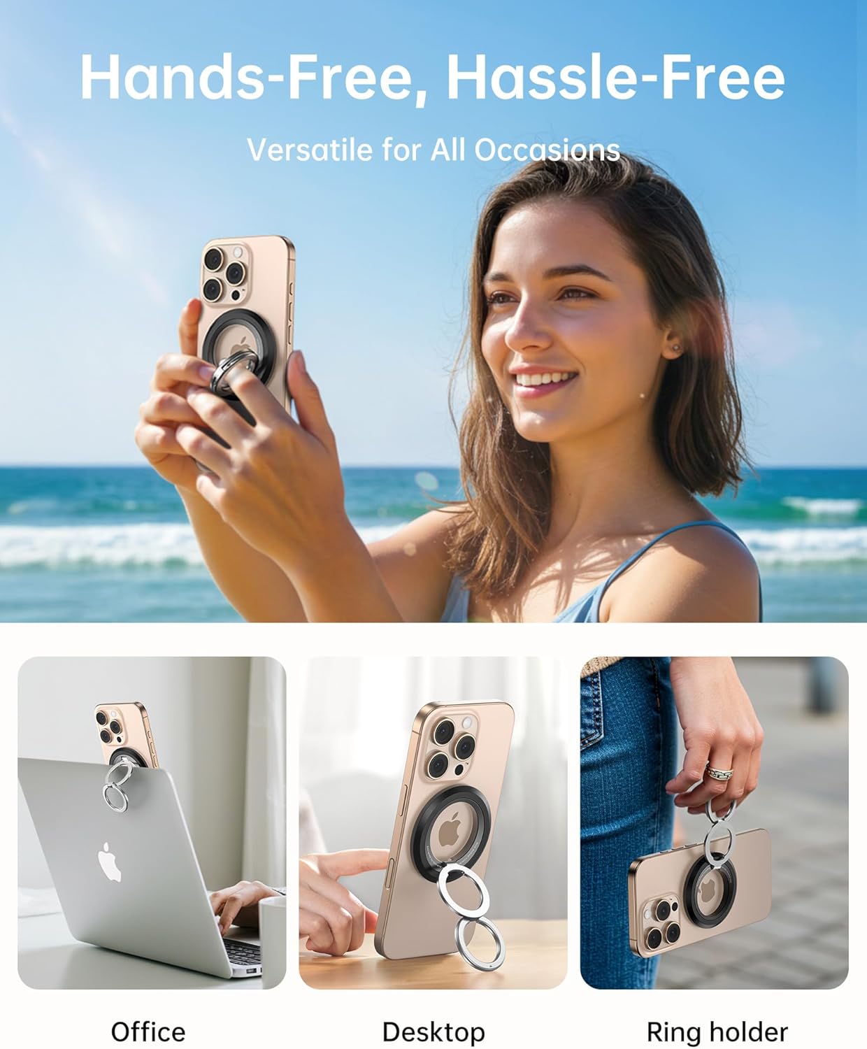 SYNCWIRE for MagSafe Ring Phone Holder, 360° Rotation Magnetic Cell Phone Grip Dual-Sided Magnets Phone Ring Kickstand Compatible with iPhone 16 15 14 13 12 Pro Max MagSafe, Android, Samsung etc.