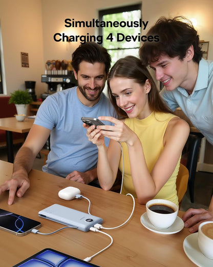 VEGER Travel Essential AC Wall Plug Portable Charger, 10000mah Slim Portable Charger Built in Cables, USB C Power Bank 15W Fast Charging, Battery Pack Compatible with iPhone, Android and More(Purple)