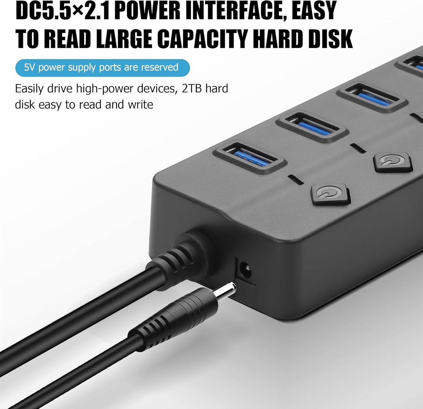 90 Degree USB Hub Splitter YACSEJAO USB 2.0 Data Hub with Individual LED Button On/Off Switch DC5.5 * 2.1 Power Port for Laptop,PC Computer (4 Ports, 1M)