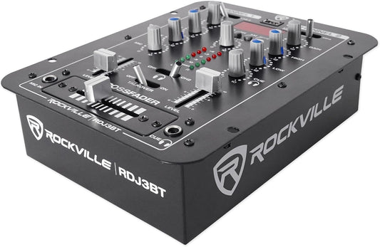 Rockville RDJ3BT 2 Channel DJ Mixer with USB, Bluetooth, Talkover, 4 Line Inputs