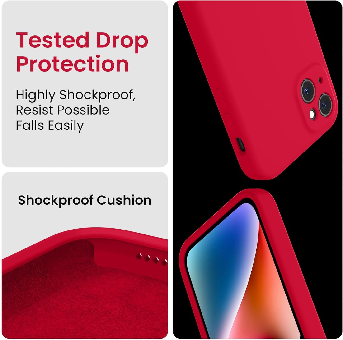 FireNova Designed for iPhone 13 Case, Silicone Upgraded [Camera Protection] Phone Case with [2 Screen Protectors], Soft Anti-Scratch Microfiber Lining Inside, 6.1 inch, Deep Red